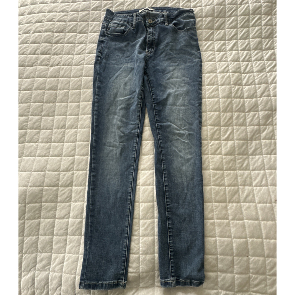 Kancan Jeans Womens 28 Skinny Ankle Mid Rise Medium Wash Whiskering Stretch